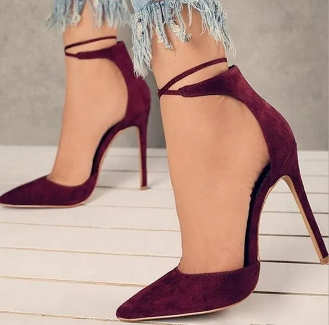 Suede High Strap Soft Touch Thin Heels