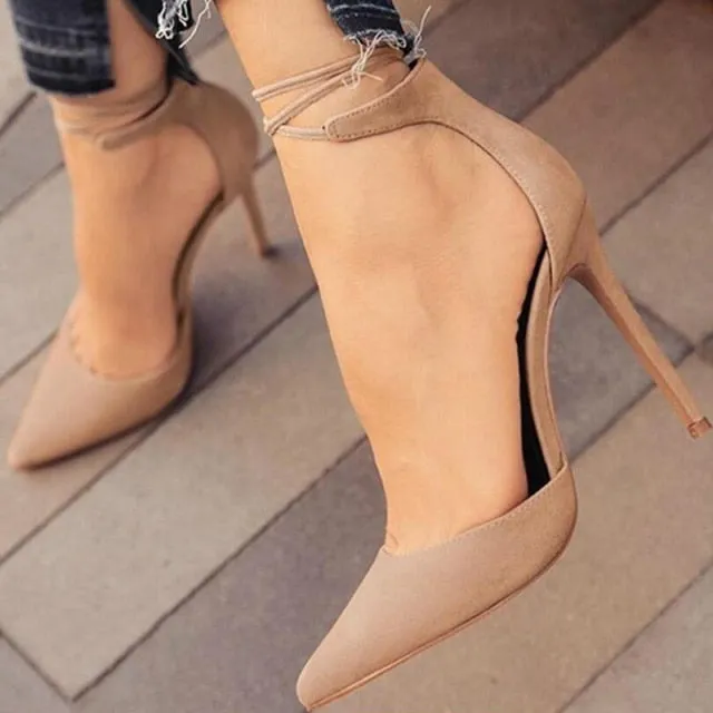 Suede High Strap Soft Touch Thin Heels