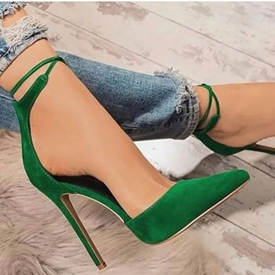 Suede High Strap Soft Touch Thin Heels