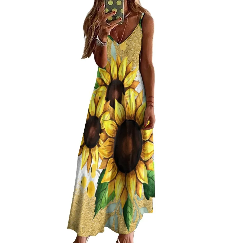 Sunflowers Spaghetti Strap Ankle-Length Dress Long dress