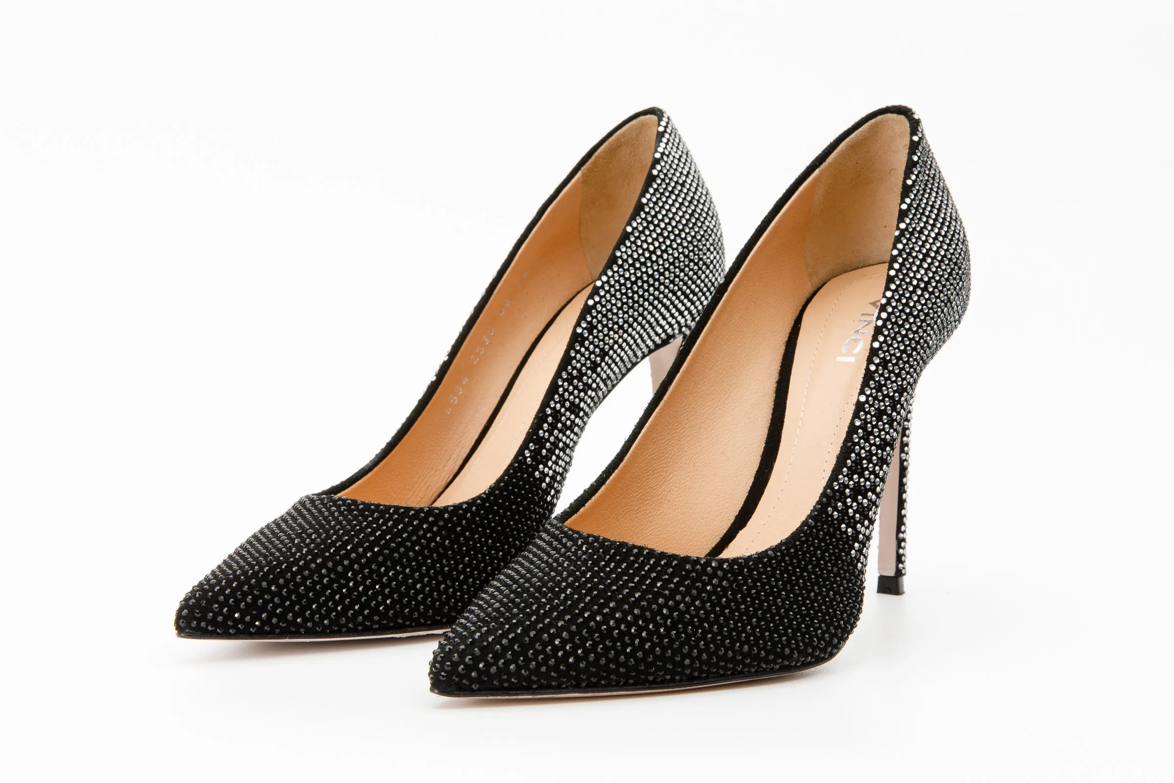 The Bago Black & Silver Glitter Leather Pump Women Shoe