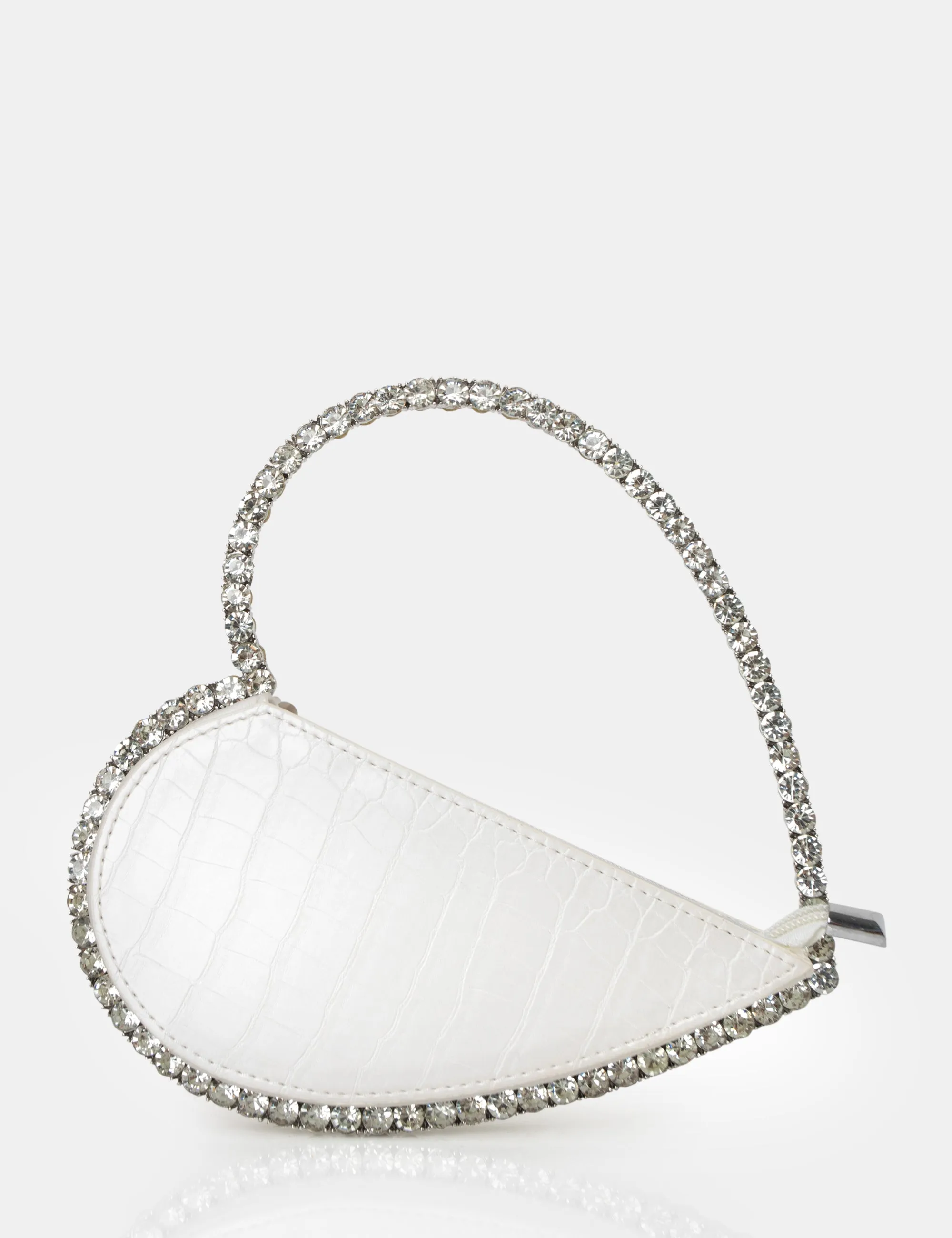 The Zee White Croc Diamante Love Heart Grab Bag