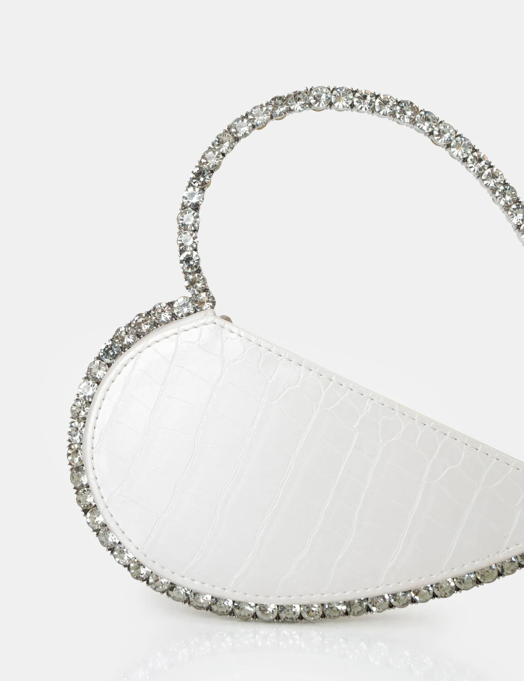 The Zee White Croc Diamante Love Heart Grab Bag