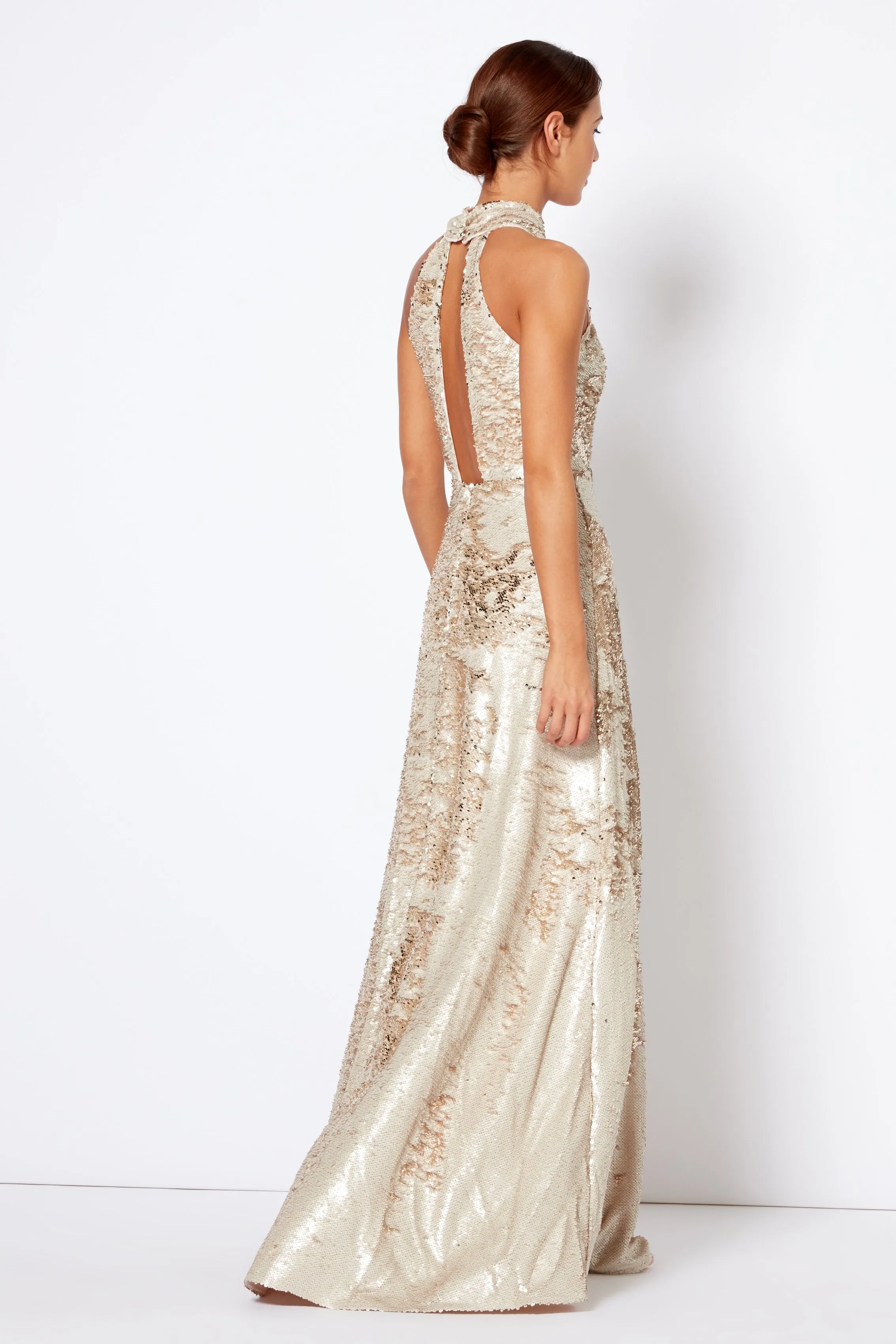 White Gold Cross Over Halter-Neck Maxi Dress