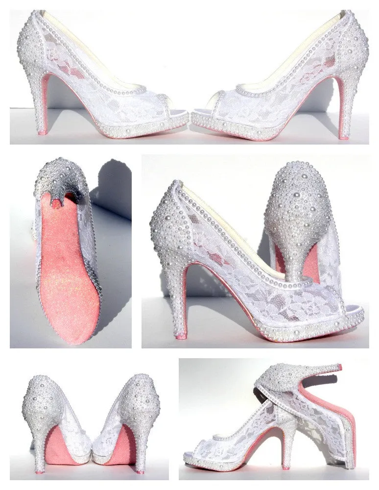 White Wedding Stiletto with Lace & Pearls