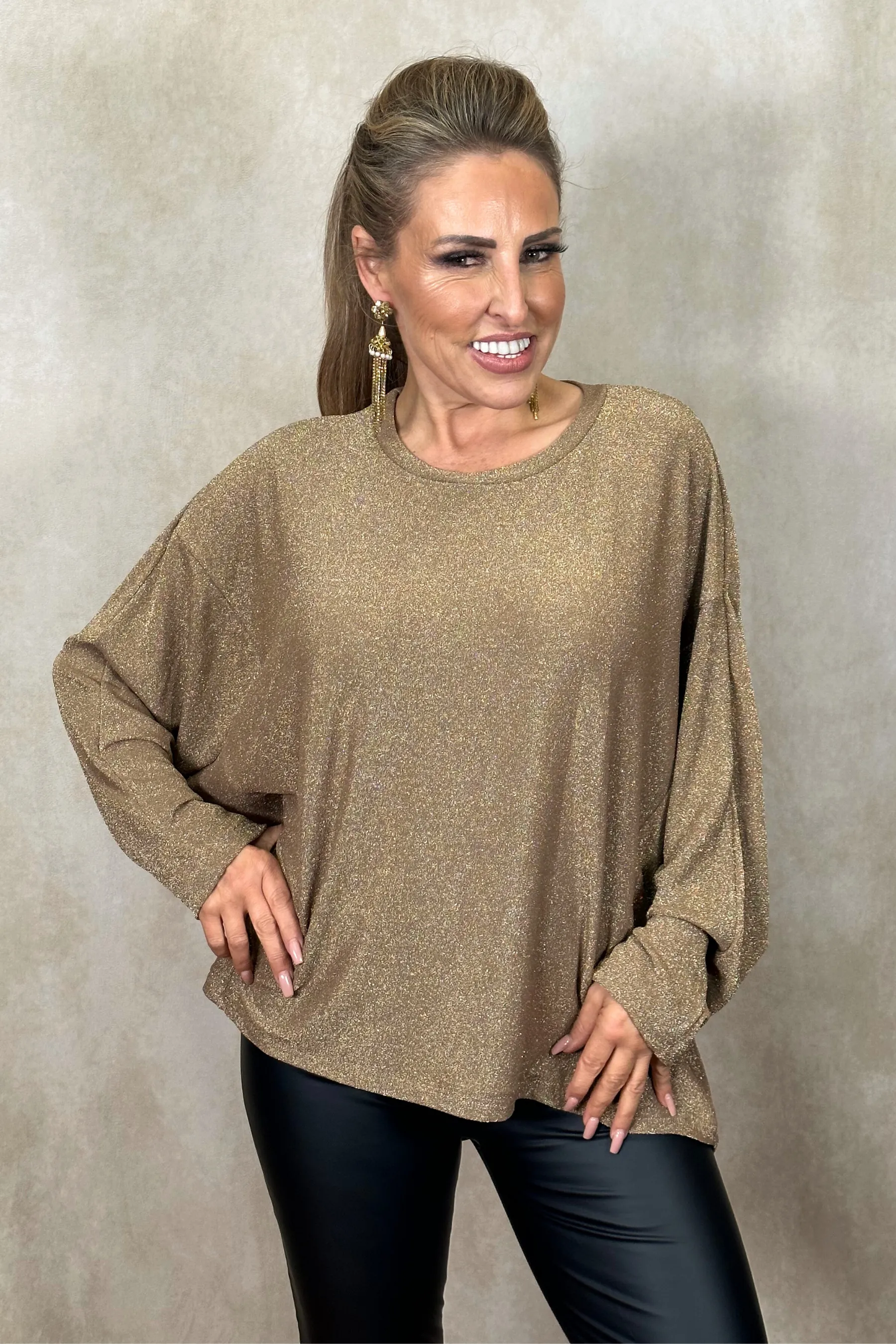 Whitney Long-Sleeve Glitter Top