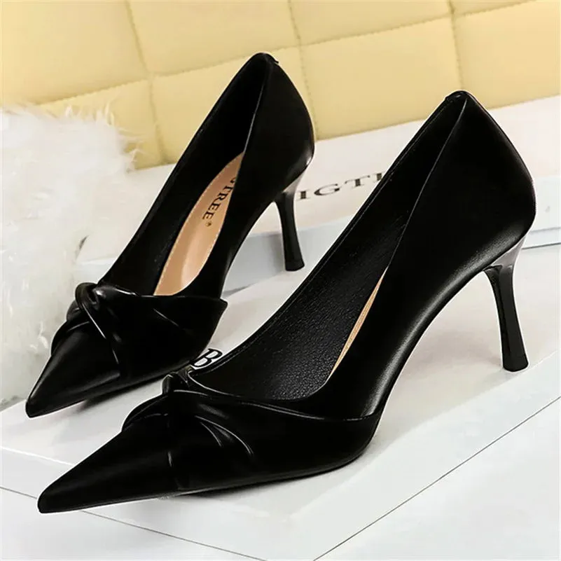 Women 7cm 10cm High Heels Pumps Lady Party Green Stiletto Bow Knot Middle Low Heels Wedding Bridal Party Fashion Elegant Shoes