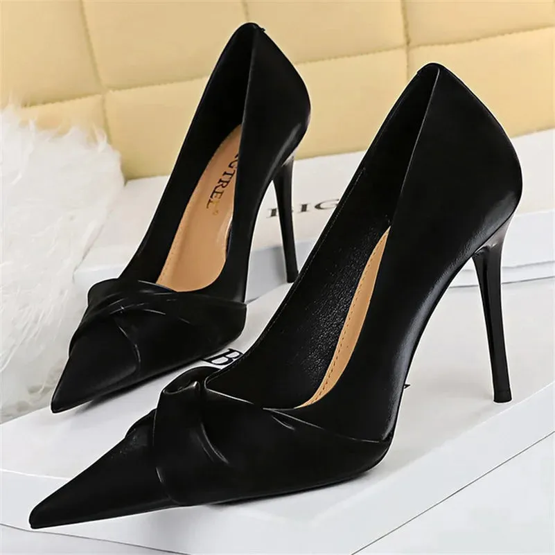 Women 7cm 10cm High Heels Pumps Lady Party Green Stiletto Bow Knot Middle Low Heels Wedding Bridal Party Fashion Elegant Shoes