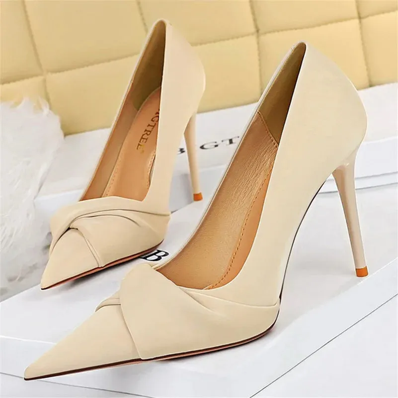 Women 7cm 10cm High Heels Pumps Lady Party Green Stiletto Bow Knot Middle Low Heels Wedding Bridal Party Fashion Elegant Shoes