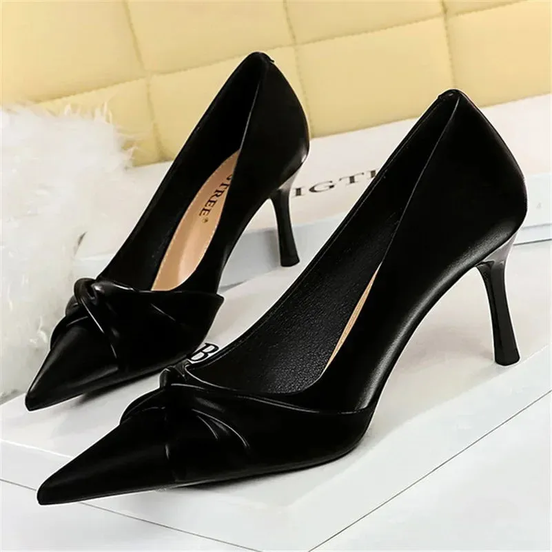 Women Luxury Brand 7cm 10cm High Heels Pumps Lady Party Green Bow Knot Middle Low Heels Wedding Bridal Nightclub Party Shoes