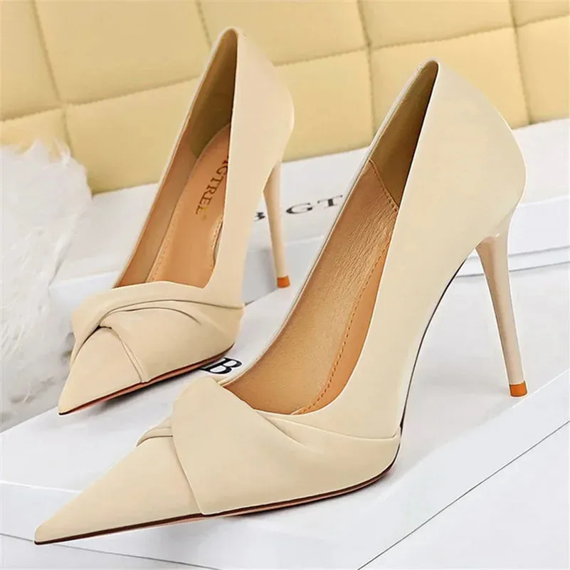 Women Luxury Brand 7cm 10cm High Heels Pumps Lady Party Green Bow Knot Middle Low Heels Wedding Bridal Nightclub Party Shoes