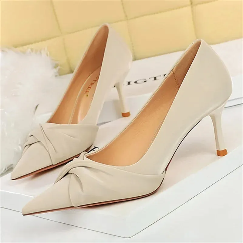 Women Luxury Brand 7cm 10cm High Heels Pumps Lady Party Green Bow Knot Middle Low Heels Wedding Bridal Nightclub Party Shoes