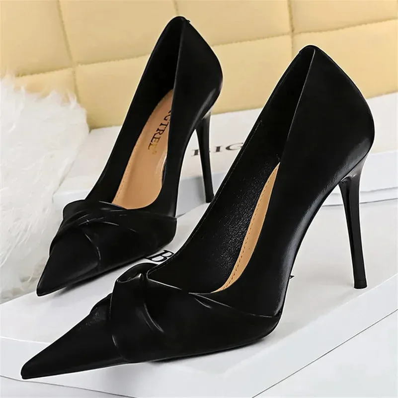 Women Luxury Brand 7cm 10cm High Heels Pumps Lady Party Green Bow Knot Middle Low Heels Wedding Bridal Nightclub Party Shoes