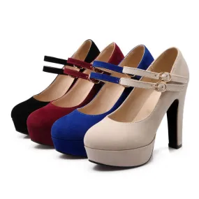 Women's Double Buckle Platform Pumps High Heels Shoes