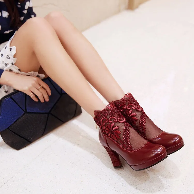 Women's Lace High Heeled Chunky Heels Shoes