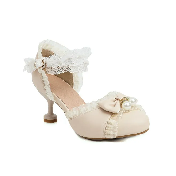 Women's Lace Pearl Mary Jane High Heels Sandals