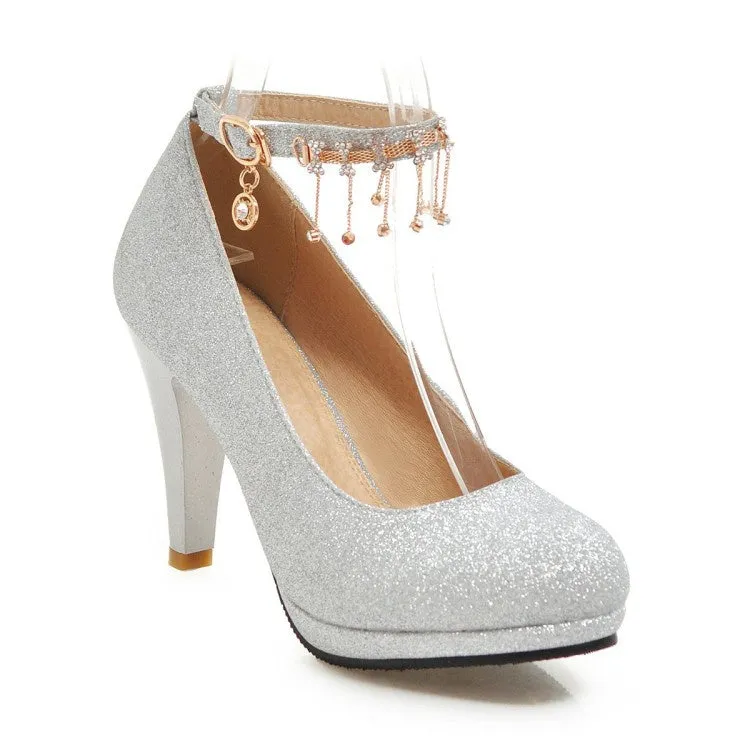 Women's Rhinestone Platform Pumps High Heels Wedding Shoes