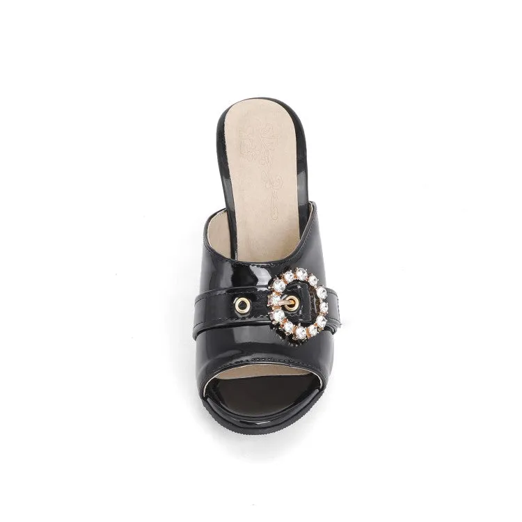 Women's Rhinestone Rings Block Heel Slides