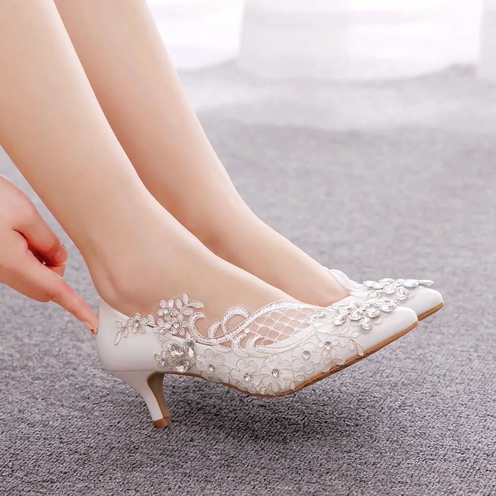 Women's Wedding Shoes Rhinestone Lace Flowers High Heels