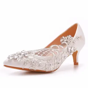 Women's Wedding Shoes Rhinestone Lace Flowers High Heels